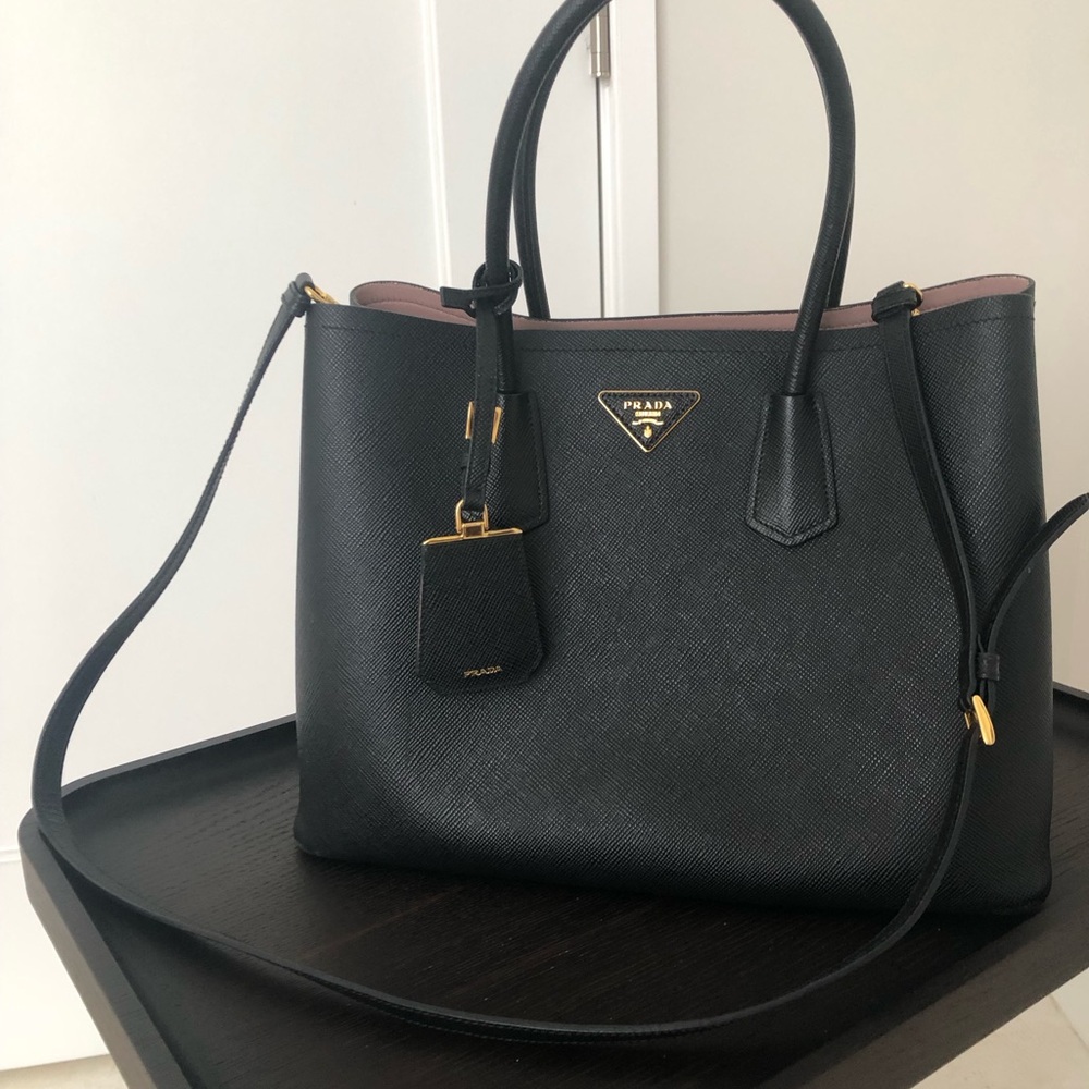 Prada  Large Black Saffiano Leather Bag .